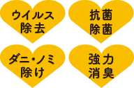 ウイルス除去/抗菌除菌/ダニ・ノミ除け/強力消臭